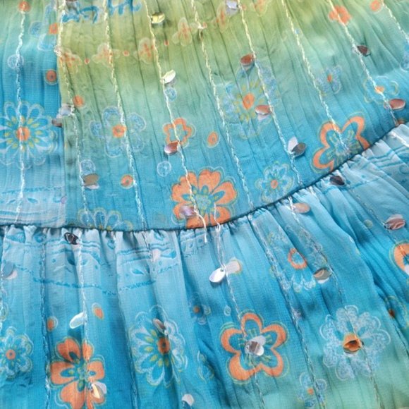 Y2k Hipnotix Blue Green Sequin Tiered Peasant Midi Fairy Skirt, 6 - Picture 4 of 7